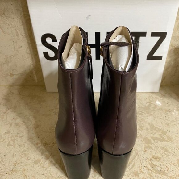 Schutz NIB Mikki Leather Block-Heel Booties (Orig.$235) w/tax (Size 10B) BROWN - Picture 5 of 6